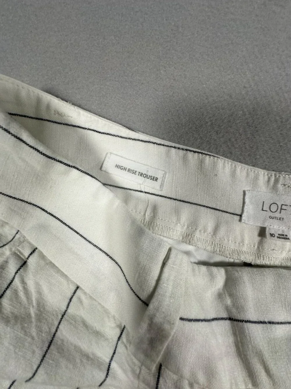Loft Womens High-Rise Striped Wide-Leg Trousers 10 White Gray Linen Casual Offic - Picture 5 of 9